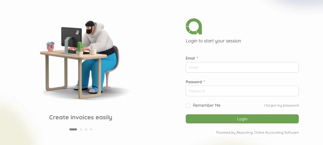 The Akaunting login page