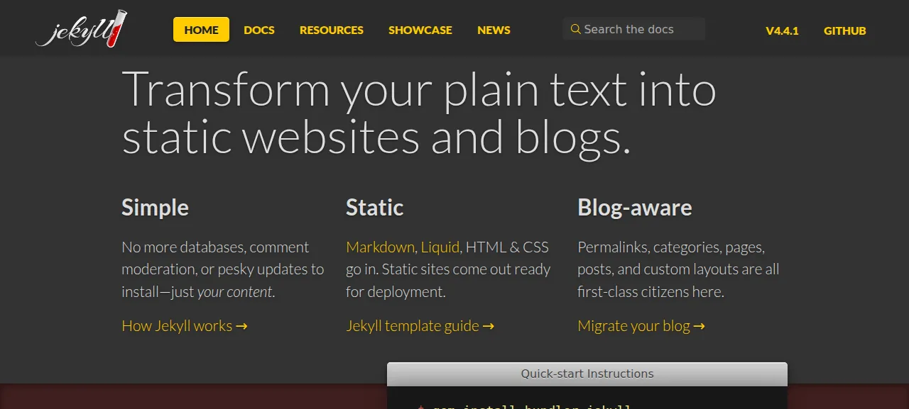 The Jekyll documentation site home page